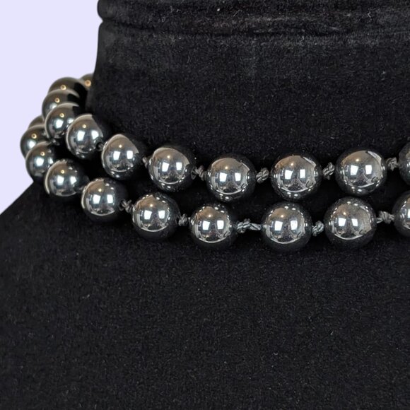 V. Knotted Hematite Beaded Necklace - Picture 2 of 5